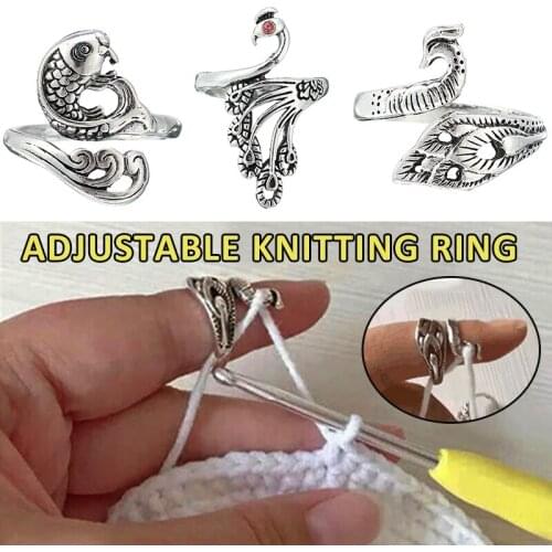 3pcs Adjustable Knitting Loop Crochet Peacock Carp Shape Ring Finger Wear Thimble Yarn Guides Sewing Accessories