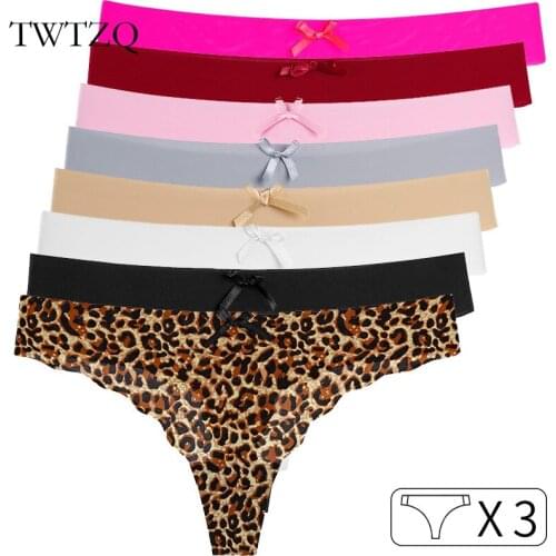 3Pcs Ice Silk Women Briefs Sexy G String Leopard Seamless Panties Underwear Girls Thong Fitness Ladies T Back