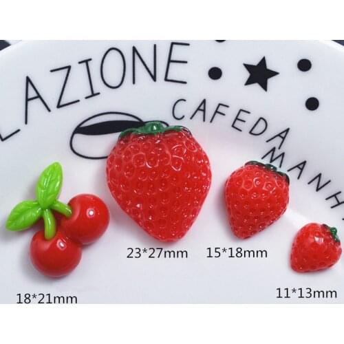 30Pcs Red Strawberry/Cherry Flatback Planar Resin DIY Craft Supplies Arts Scrapbook Phone Shell Decor Materials Hair Accessories