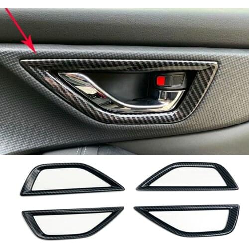 4 PCS Carbon fiber look Car Interior Door Handle Cover Trim Door Bowl Stickers decoration for Subaru Forester SK 2019