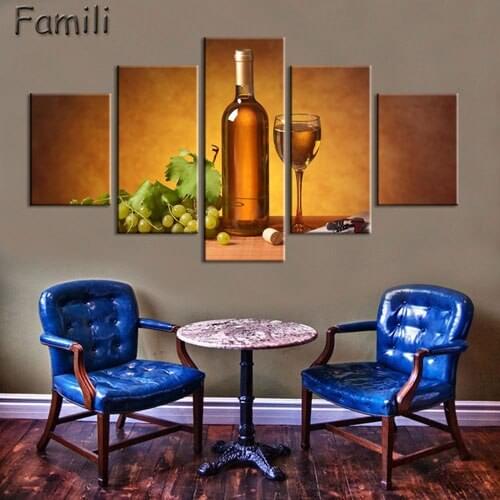 5PCS HD Printed modern wine bottle painting wall picture for bar kitchen dining room bedroom home decor art canvas unframed