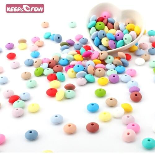 Keep&Grow 50Pcs 12MM Lentil Silicone Beads BPA Free Baby Teethers Food Grade Abacus beads For Baby Nursing Pacifier Chain Making