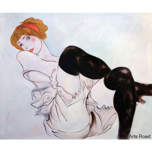 Abstract Bedroom Wall Painting Woman with Black Stockings, 1913 Egon Schiele Wall Art Reproductions Hand Painted High Quality