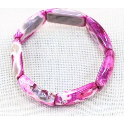 Bracelets For Women 15x32mm Natural Fire Agates Onyx Geometry Stone Beads Beaded Bangles Manual Rose Red Jewelry 7.5inch B3265