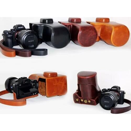 PU Leather Case camera Bag Cover for Sony A7 A7R A7S A7K with 24-70 28-70 lens protector shell With Shoulder Strap