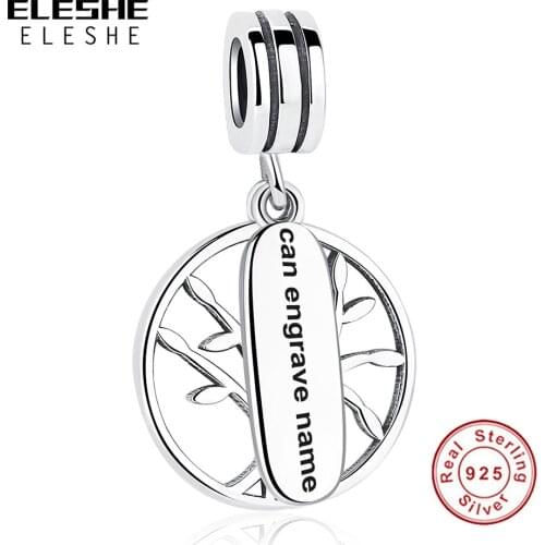 ELESHE Engrave Name Custom Jewelry 925 Sterling Sliver Family Tree of Life Round Beads Charms Fit Bracelet Original Jewelry