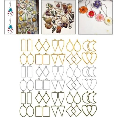 60 Pcs UV Epoxy Hollow Frames Resin Craft Bezels Pendants for Necklaces Earrings Jewelry Making Supplies