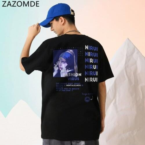 ZAZOMDE 2021 Cotton Cool Character Print T Shirt Hip Hop Harakuju Print T Vintage TShirt For Men Gothic Mens Clothing M-5XL