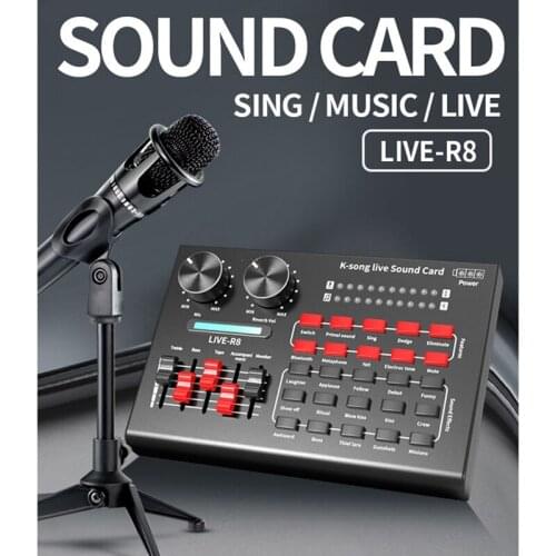 Hot LIVE-R8 Bluetooth Sound Card Audio Interface USB Headset Living Microphone Webcast Sound Card for Phone Computer PC Sing