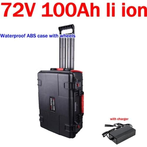 GTK waterproof 72v 100Ah lithium ion battery li ion with BMS wheel trolley case for 7200W bike tricycle Forklift EV +10A charger