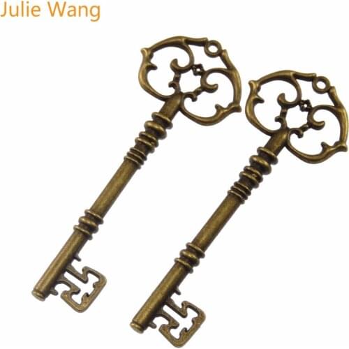 Julie Wang 6PCS/lot Antique Bronze Zinc Alloy Key Shape Pendants Charms Jewelry Earring Necklace Handcrafts Finding DIY Gift