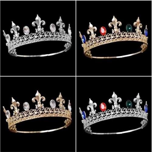 Baroque King Crown Wedding Tiara Golden Flower Bridal Round Crown Unisex Back Adjustable Hair Accessories Headband
