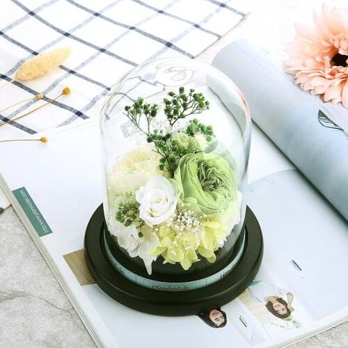 Beautiful Eternal Flower Artificial Eternal Rose LED Light Dome For Interior Decoration Anniversary Wedding Valentines Day