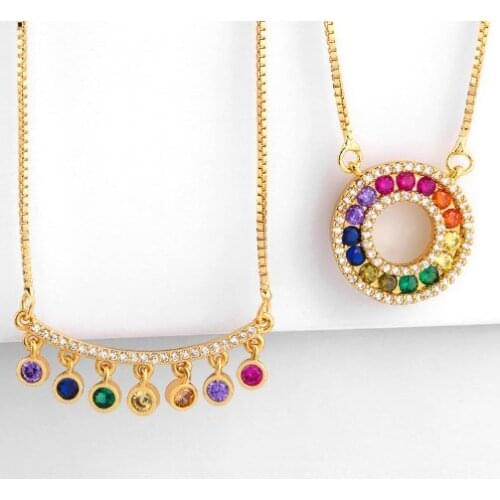 Round multicolor micro pave cz zircon cubic zirconia necklace copper Clavicle gold plated Snake Chain Choker Pendant uij4