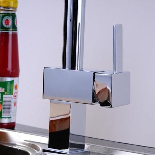 Kitchen basin brass square spring faucet, pull out basin faucet hot and cold water mixer tap deck mounted a faucet