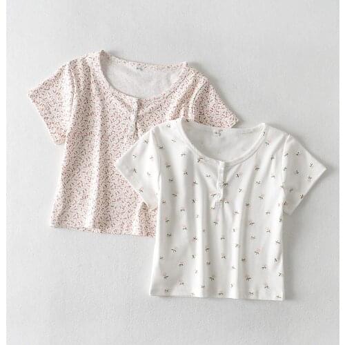 2020 Summer T shirt women short sleeve shirt o neck cotton shirt korean cropped t shirts floral white shirts pink