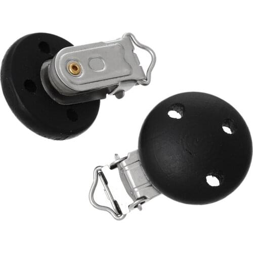 LF 5Pcs Black Wooden Metal Baby Pacifier Clip Solid Color Holders Cute Infant Soother Clasps Holders Accessories Diy Tool