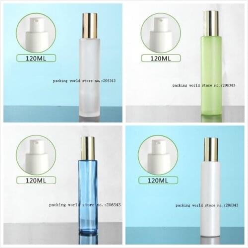 120ml frosted/green/blue/white glass pump bottle pump gold lid for serum/lotion/emulsion/foundation/toner cosmetic packing