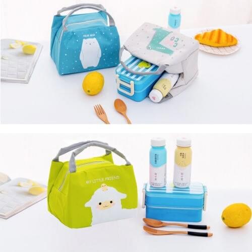 Cute Animal Portable Insulated Canvas Cooler Picnic Lunch Bag Thermal Food Tote