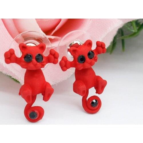 Cute Colourful Cute 3D Sweet 5 Color Fashion Black Eye Cute Small Cartoon Cat Design Stud Earrings For Women Girl Jewelry