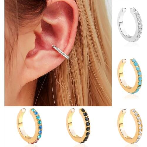 Minimal Ear Bone Crystal Rainbow Clip Earrings For Women Multicolor Charm Zircon Copper Thin Ear Cuff Jewelry Without Piercing