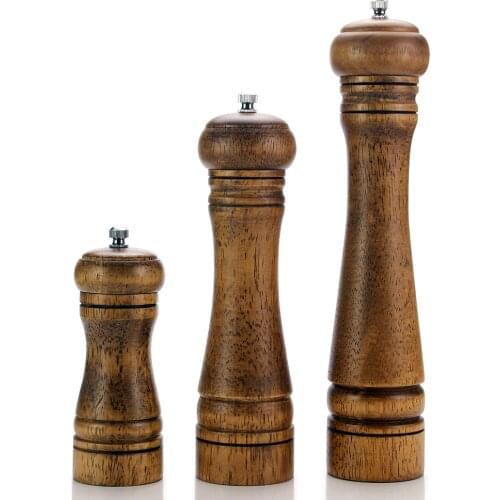 Wood Salt and Pepper Mill Set, Pepper Grinders, Salt Shakers with Adjustable Ceramic Rotor-5/8/10 inches