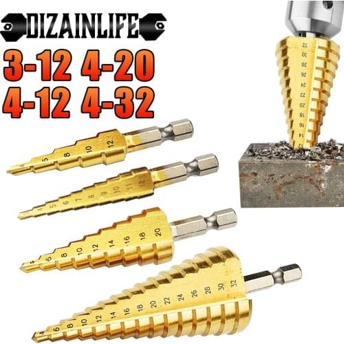 HSS Step Drill Bit Set Titanium Twist Stepped Cobalt Cone Straight Groove Drill Wood/Metal Tapered Hole Center Cutter Power Tool
