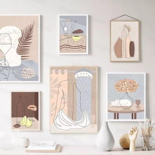 Nordic Poster Wall Art Canvas Painting Abstract Flower Vase Beige Posters and Prints Wall Pictures for Living Room Kitchen Decor