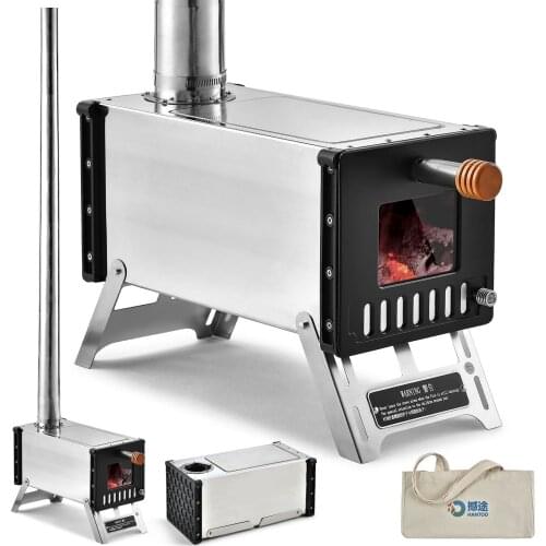 Tent Wood Stove with Chimney Pipes Camping Tent Heating Stove Portable Wood Burning Stove for Camping Heating Cooking