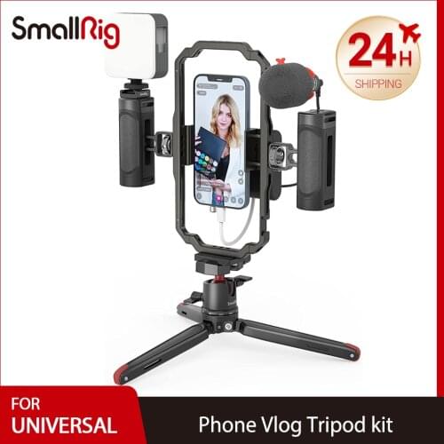 SmallRig DSLR SLR Phone Professional Vlog mini Tripod kit Phone Holder with Double Handle Remote Control Microphone LED Light