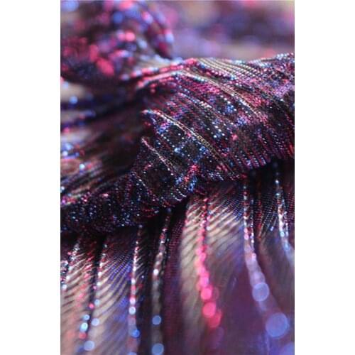 Perspective hollow enchanting purple red pleated texture mesh fabric lace dress dress designer fashion fabric