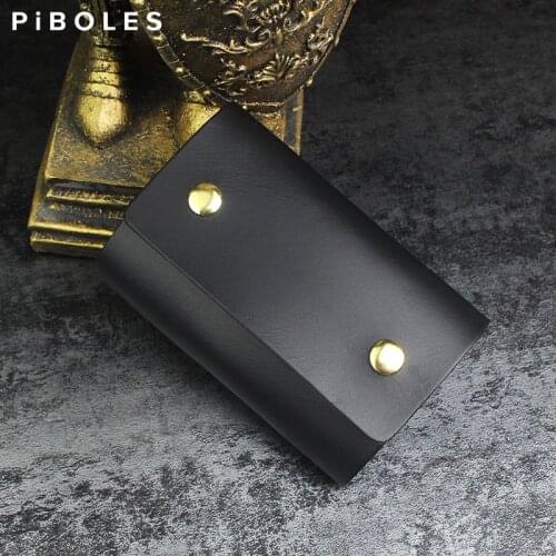 Retro Genuine Leather Key Wallet With Buckle Handmade Housekeeper Keychain Holder Bag Simple Smart Key Ring Box For Unisex