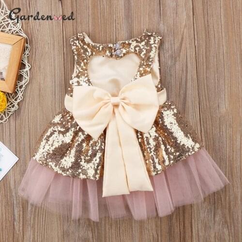 Glitter Girl Party Dresses Sequin Kids Birthday Dress Satin Bow Heart Backless Princess Dress платья для девушек