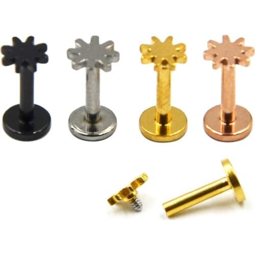 12pieces Sun Shape Internally Thread Monroe 316L Steel Lip Labret Ring Studs Ear Tragus Piercing Body Jewelry 16G Helix