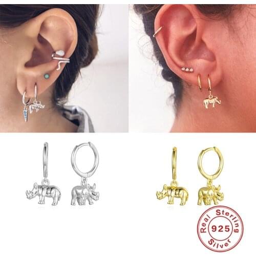 Aide 925 Sterling Silver Animal Pendant Hoop Earrings For Women Girls Round Circle Loops Earring Fine Jewelry Gift Pendientes