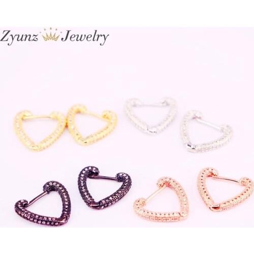 5 Pairs, New full cz heart hoop earring micro pave cz earrings fashion women jewelry