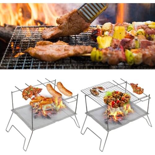 Stainless Steel Barbecue Grill Foldable Outdoor Picnic Camping BBQ Grill Portable Wood Burning Stand Fire Pit Campfire Station