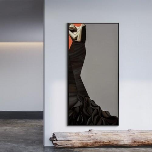 Modern Elegant Woman Wear Dress Golden Black Blue Canvas Painting Prints Poster on the Wall Art Pictures Living Room Home Decor