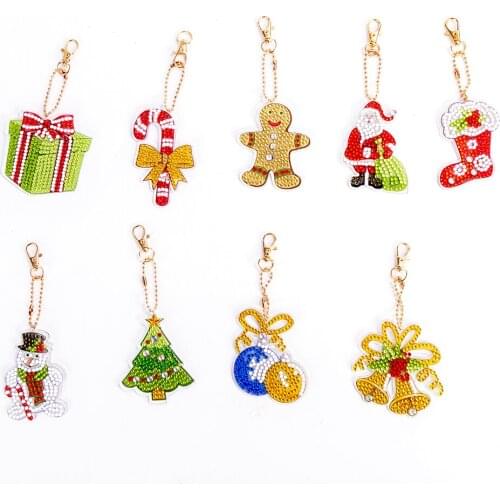 Rhinestone Art Crafts Keychain for Birthbay Christmas Holiday Gifts 5D DIY Full Diamond Drawing Keyring Pendant