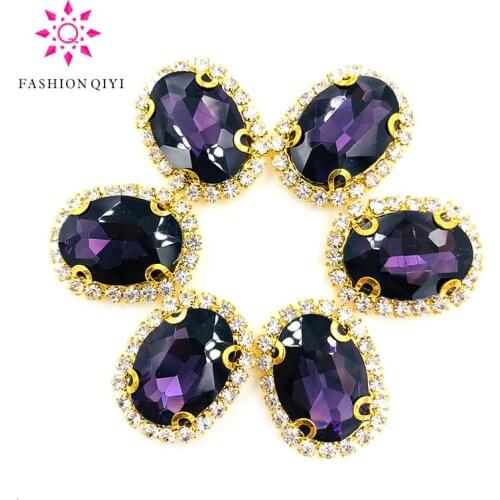 10pcs/pack Deep purple oval shape sew on rhinestones 10X14mm/13X18mm/18X25mm Gold bottom crystal buckle DIY Jewelry Accessories