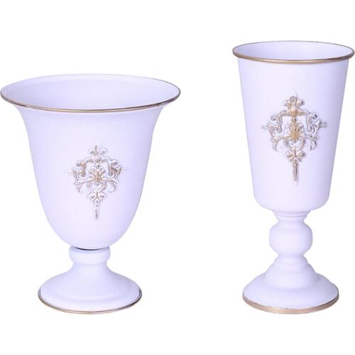 Vintage White Polished Gold Decals Wrought Iron Vase Wedding Party Flower Shop Desktop Ornaments Home Living Room Decorations