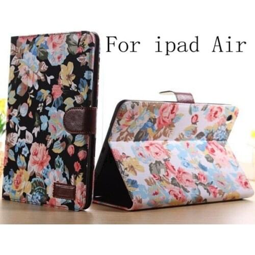 Vintage Flower Pattern Leather Case Cover for iPad Air 5 with Smart Stand Card Holders 9.7" 1pc Free Shipping Free Shipping