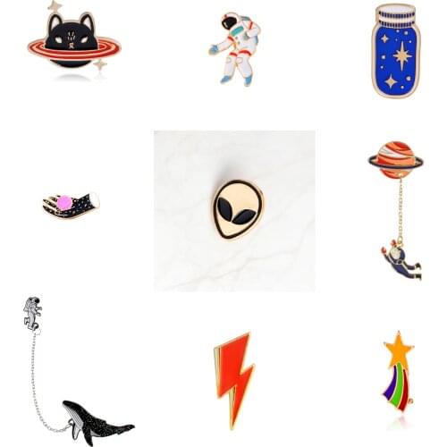 Bargain Price Space Travel Collection Enamel Pin Cartoon Astronaut Planet Star Brooch Lapel Custom Badge Gift for Kids Girl