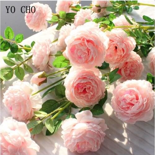 YO CHO 3 Heads Artificial Flowers Yellow Peonies Silk Flowers Peony Artificial Flower White Wedding Decor for Home Fake Peonies