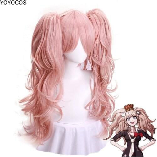 YOYOCOS Danganronpa Dangan Ronpa Junko Enoshima Cosplay Wig Pink Heat Resistant Sythentic Hair Clip Ponytails Cosplay anime Wig