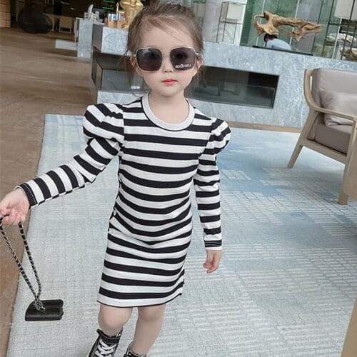 Girls skirt stripe slim line dress A-line 21 spring and autumn new girl dress baby girl clothing