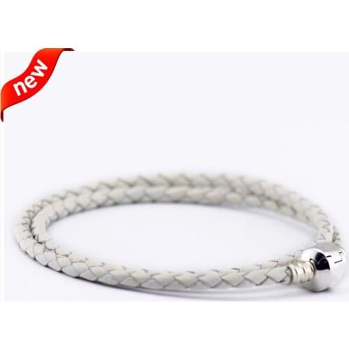 White Leather Bracelets 925 Sterling Silver Jewelry Free Shipping