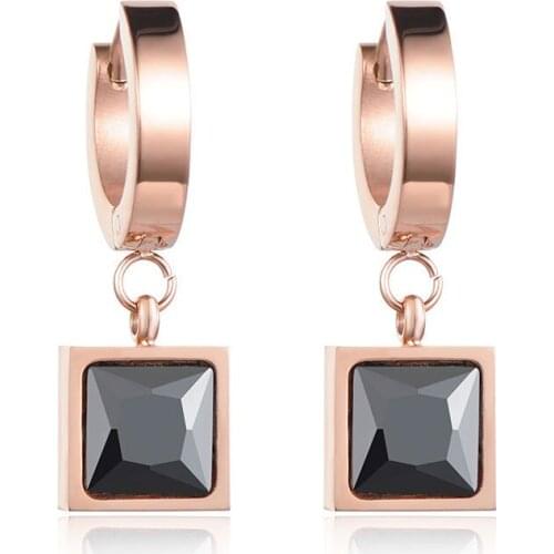 Classic White & Black Square Cubic Zirconia Hoop Earrings For Women Titanium Steel Female Earrings Jewelry JE17045