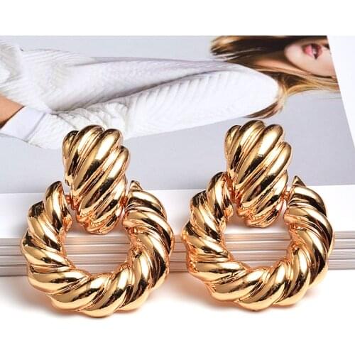 Punk Simple Design Round Shaped Gold Color Earrings Metal Vintage Drop Earrings For Women Fashion Jewelry Pendientes