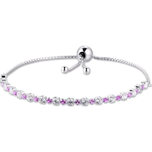 Slider Strand Bracelet 925 Sterling Silver Pink & Clear Cz Jewelry Bracelets for Women 2020 Mothers day Gift B103